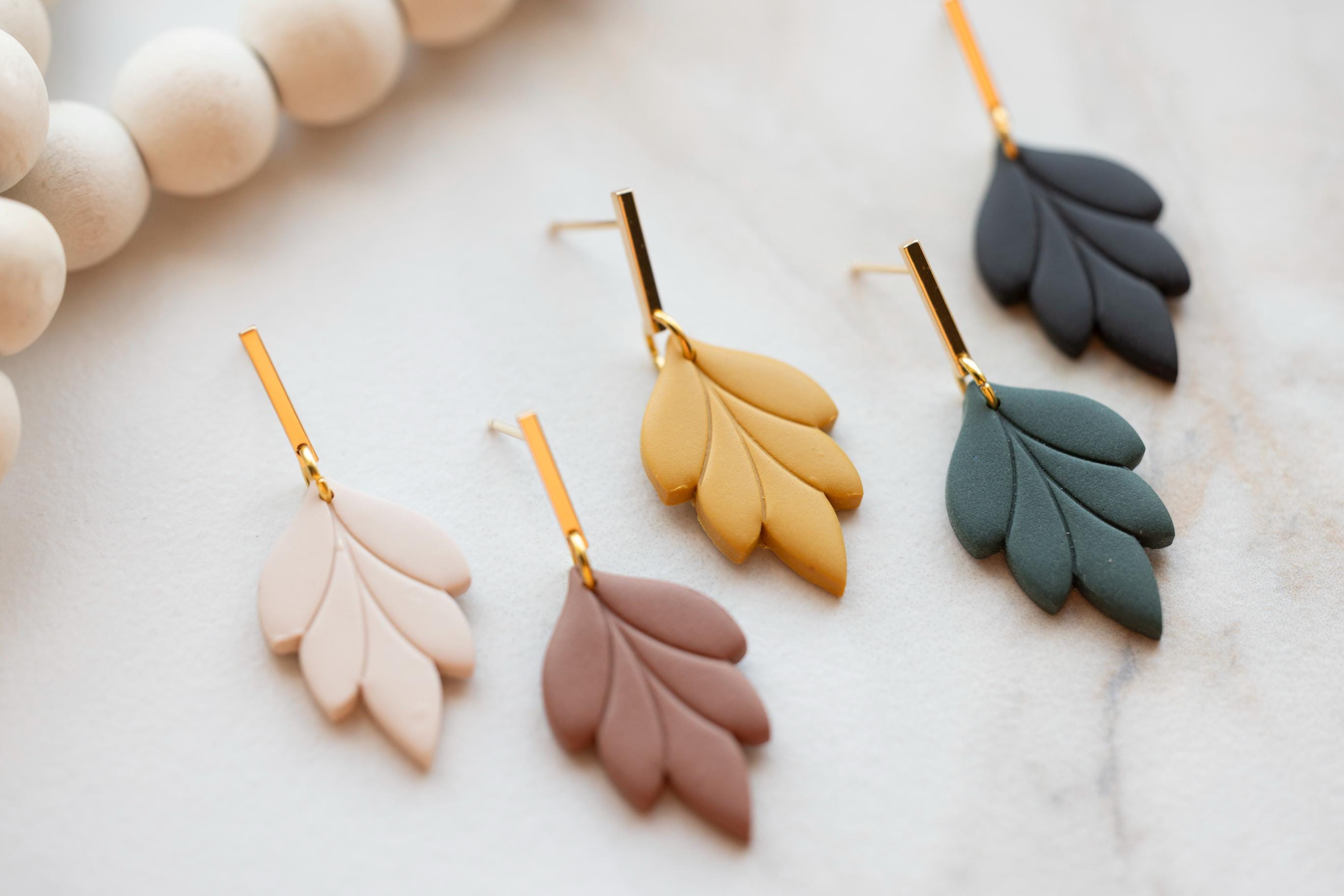 Polymer Clay Leaf Dangle Earrings| Boho Earrings| Floral Polymer Clay Earrings| Clay Leaf Dangle Earrings| Handmade Clay Earring| Clay Hoops