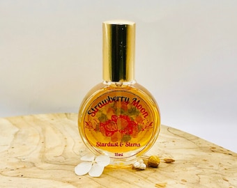 STRAWBERRY MOON PERFUME, Wild Strawberry & Bergamot Essential Oil Fruity Indie Fragrance, Faerie Body Spray Strawberry Scent, Paraben Free