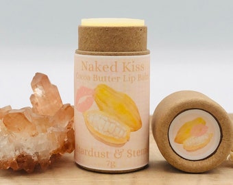 Naked Kiss Cocoa Butter All Natural Lip Balm for Men & Ladies, Organic, Vegan, Zero Waste Lip Balm in Paper Tube, Unscented, Plain Chapstick