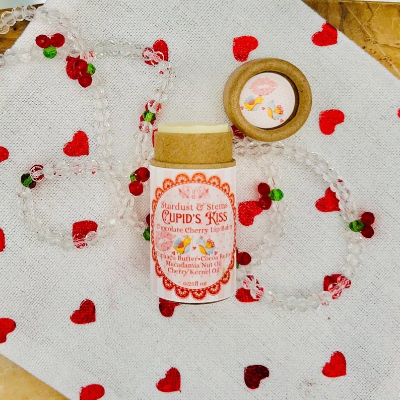 CUPID'S KISS Valentine Lip Balm, Natural Cherry, Chocolate, Cocoa Butter, Cupuacu Butter, Macadamia Oil, Organic Lip Moisturizer Paper Tube bild 7