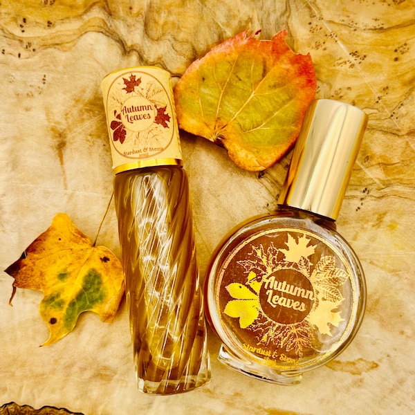 AUTUMN LEAVES Fall Perfume Oil or Atomizer Spray, Halloween Fragrance, Cozy Cabin, Handcrafted, Small Batch with Crystal Leaf, Indie Scent