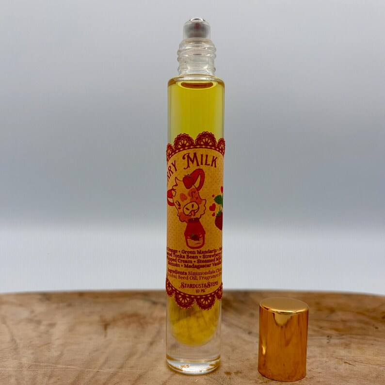 Perfume de fresa con leche, colonia de fresa silvestre, fragancia en spray afrutada indie, perfume de hadas, sin parabenos, bizcocho de fresa 10ml Oil Tall Roll