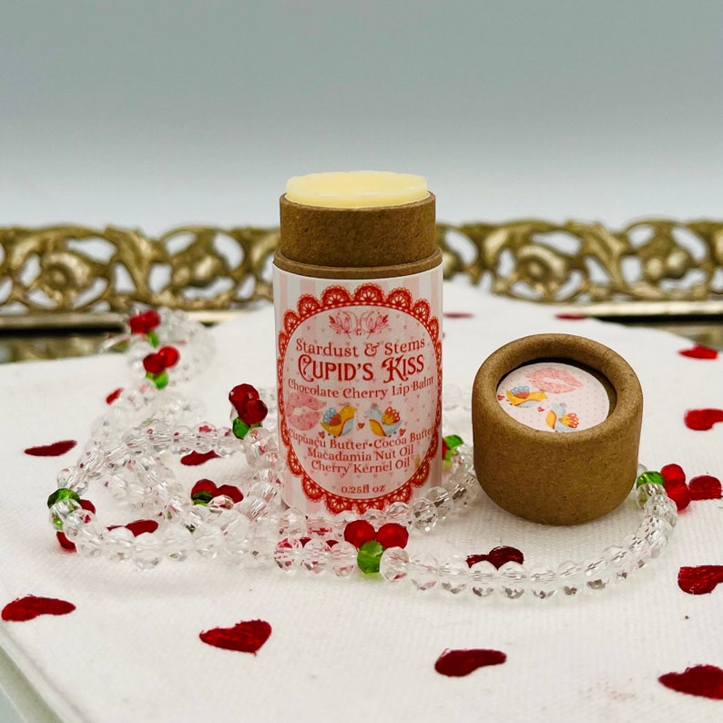 CUPID'S KISS Valentine Lip Balm, Natural Cherry, Chocolate, Cocoa Butter, Cupuacu Butter, Macadamia Oil, Organic Lip Moisturizer Paper Tube bild 9