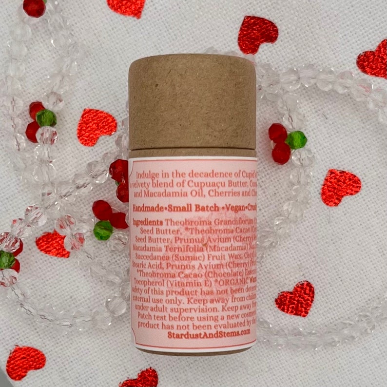 CUPID'S KISS Valentine Lip Balm, Natural Cherry, Chocolate, Cocoa Butter, Cupuacu Butter, Macadamia Oil, Organic Lip Moisturizer Paper Tube bild 5