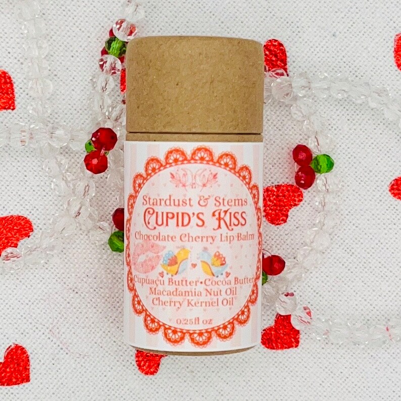 CUPID'S KISS Valentine Lip Balm, Natural Cherry, Chocolate, Cocoa Butter, Cupuacu Butter, Macadamia Oil, Organic Lip Moisturizer Paper Tube bild 3