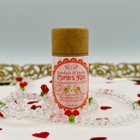 CUPID'S KISS Valentine Lip Balm, Natural Cherry, Chocolate, Cocoa Butter, Cupuacu Butter, Macadamia Oil, Organic Lip Moisturizer Paper Tube