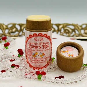 CUPID'S KISS Valentine Lip Balm, Natural Cherry, Chocolate, Cocoa Butter, Cupuacu Butter, Macadamia Oil, Organic Lip Moisturizer Paper Tube bild 2