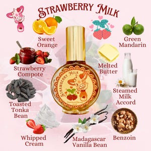 Perfume de fresa con leche, colonia de fresa silvestre, fragancia en spray afrutada indie, perfume de hadas, sin parabenos, bizcocho de fresa imagen 2