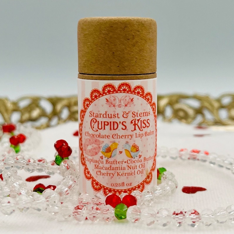 CUPID'S KISS Valentine Lip Balm, Natural Cherry, Chocolate, Cocoa Butter, Cupuacu Butter, Macadamia Oil, Organic Lip Moisturizer Paper Tube bild 10