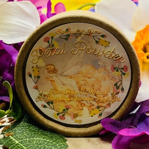 PETAL POWDER, Organic Arrowroot Dusting Body Powder With Powder Puff, Natural Mineral, Sparkle Mica, Rose Petal Fairy Dust, Glitter Makeup