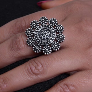 Mandala Silver Adjustable Ring, Filigree Statement Ring, Dainty Silver Ring, Vintage Style Ring, Handmade Silver Ring, Mandala Ring