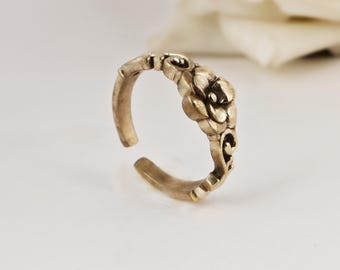 Handgemachte Messing Blumen Ring - Verstellbar Vintage Stil Floral Schmuck | Boho Natur inspiriert Ring | Einzigartiges Geschenk für Frauen
