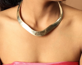 Handmade Brass Choker Necklace | Minimalist Statement Collar | Boho Vintage Style Jewelry