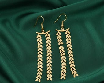 Handmade Brass Leaf Dangle Earrings | Minimal Botanical Drop Earrings | Lightweight Tribal Jewelry | Gift for Her