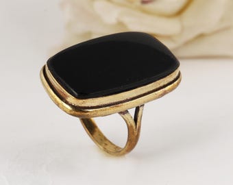 Handmade Black Onyx Gold Ring | Rectangular Gemstone Statement | Elegant Vintage Jewelry | Gift for Her