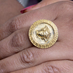 Gorgon Medusa Men's Ring, Greek Ornament Medusa Gorgon, Medusa Gold Brass Ring,  Men's Signet Ring, Ancient Greece Medusa Head Ring