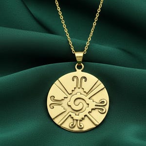 Aztec Sun Pendant Necklace | Gold Plated Spiritual Charm | Mayan Style Amulet | Tribal Statement Jewelry | Unique Gift for Her