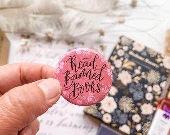 Read Banned Books Pink Floral Pin Button