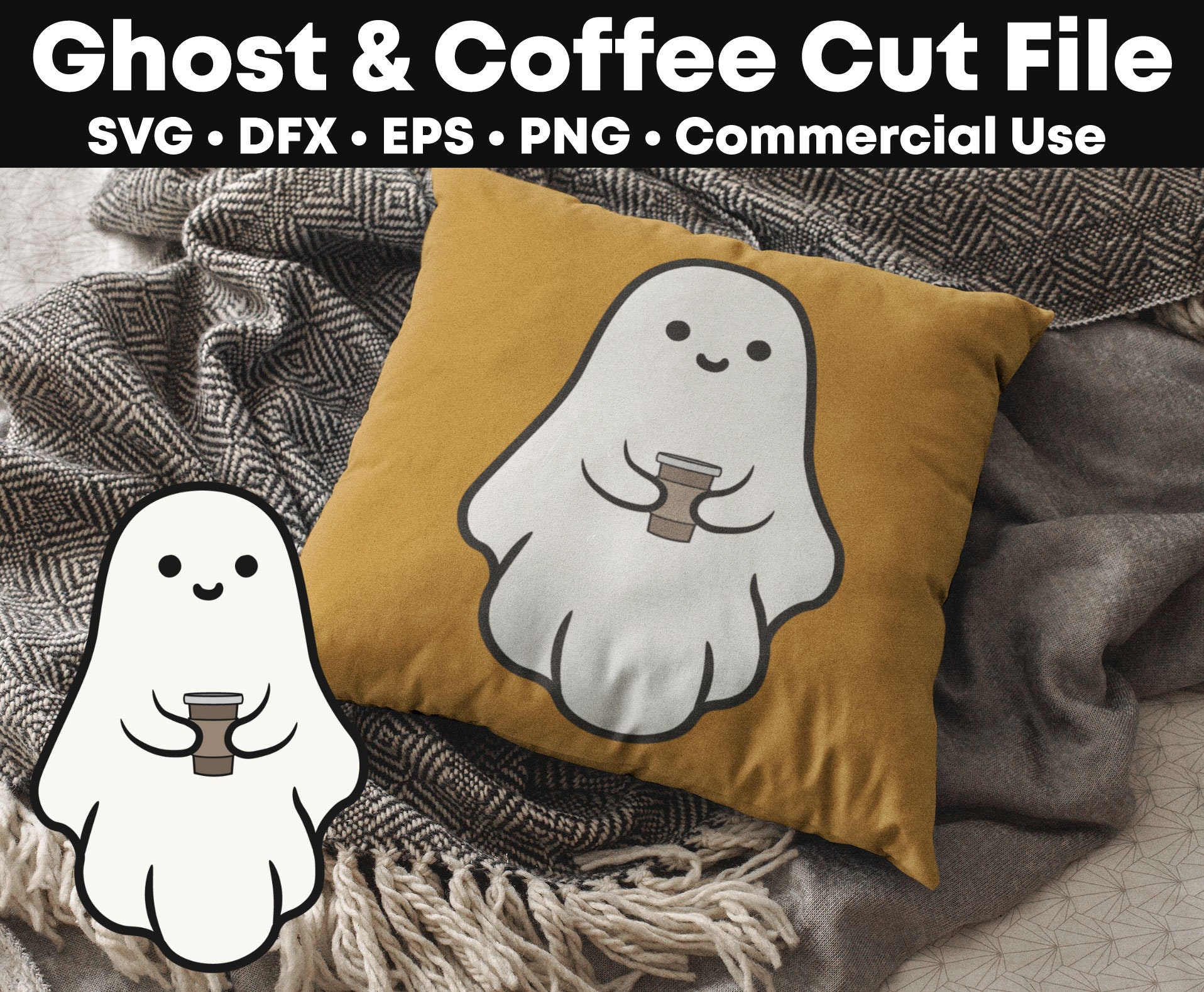 Ghost & Coffee SVG Design for Halloween Ghost SVG Ghost PNG - Etsy