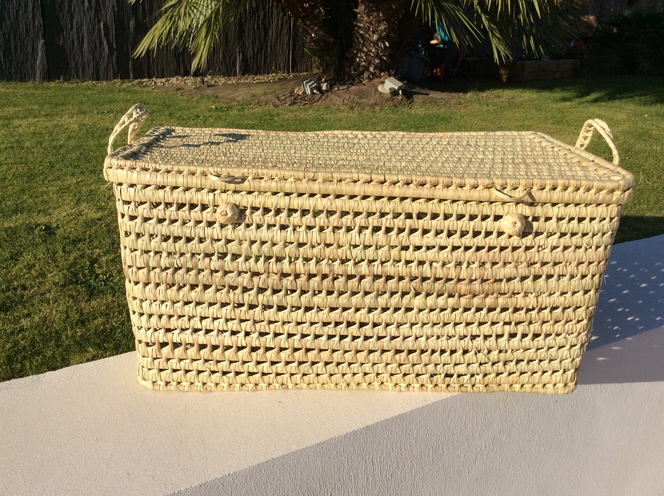 XXL trunk storage trunk vanity in woven palm tree 6 sizes wicker rattan decoration