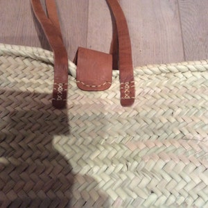 reinforced basket with long leather handles and leather flap, in doum palm, beach basket, tote bag image 7