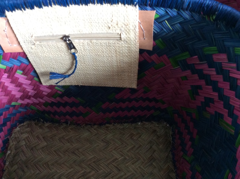 4 reinforced corners leather basket tote aravola leather handles 40cm. Straw tote bag. Ideal for shopping, markets, beach. Raffia, palm wicker, rush image 6