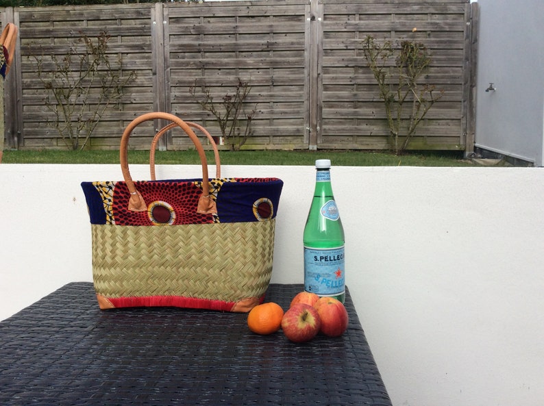Grand Panier Tissu Doublé, Anses Longues, Motif Coloré, Sac De Fermeture Inclus