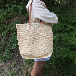 sac en crochet raphia Madagascar, anses longues , paille osier