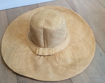Sombrero en rabano, en rafia tejida, Madagascar hecho a mano, sombrero de paja