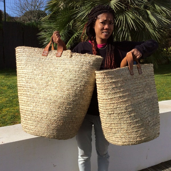 Bac à linge, panier à bois en palmier, 2 tailles osier rotin déco