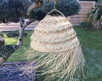 LOT of 2 round pendant lamps in alfa. Straw decoration home. Abat day