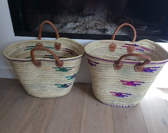 panier de marché marocain, en palmier doum, panier de plage, cabas