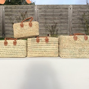 Dwarf palm basket with round leather handles