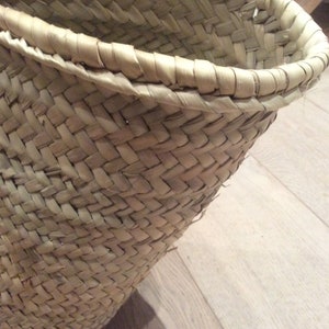 reinforced basket with long leather handles and leather flap, in doum palm, beach basket, tote bag image 4