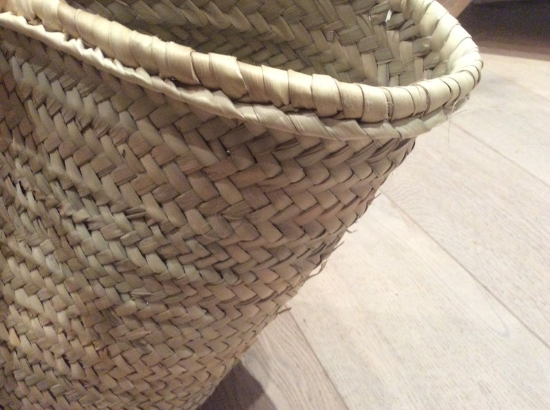 reinforced basket with long leather handles and leather flap, in doum palm, beach basket, tote bag image 4
