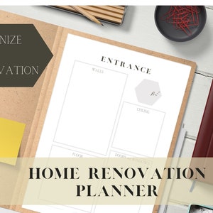 Renovation planner, home rebuild organizer, printable building planner