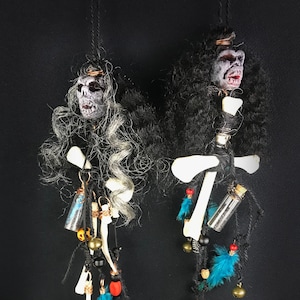Creepy doll - Hoodoo voodoo poppet - Protective ambulette - Car décor with bones- Witchcraft - Cottagecore - Health  charm talisman ward