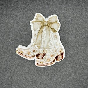 Vintage Floral Cowboy Boots Badge Reel - Elegant Acrylic ID Holder with Bow