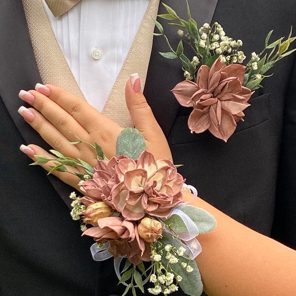 Wood Flower Corsage and Boutonniere
