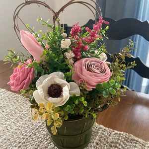 Mothers Day Flowers, Mothers Day Floral Basket, Wood Flower Arrangement, Pink Wood Flower Arrangement