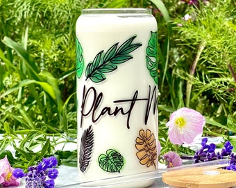 Plant Mama Beer Can Glass, Iced Coffee Glass Tumbler, Coffee Addict,  Favorite Drink Glass, Fun Drinkware, Aesthetic Can Glass