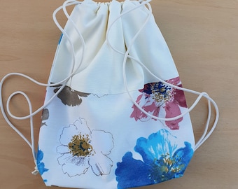 Floral Cotton Drawstring Backpack: Handmade Travel Daypack