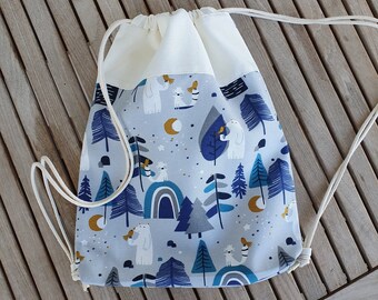 Animal Print Kids Drawstring Bag: Cotton Lined Travel Sack