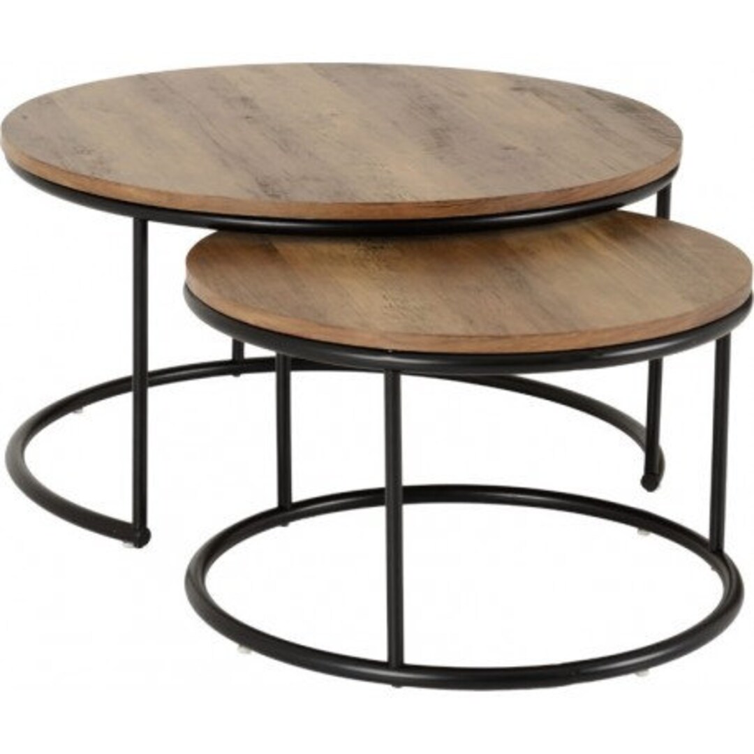 Round Nest of Tables Coffee Table Wood Black Legs - Etsy UK