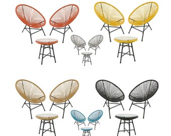 Bistro 3 Piece Egg Designer String Chair Indoor & Outdoor Garden Set