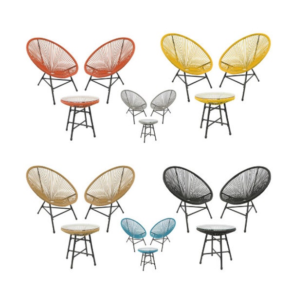 Bistro 3 Piece Egg Designer String Chair Indoor & Outdoor Garden Set