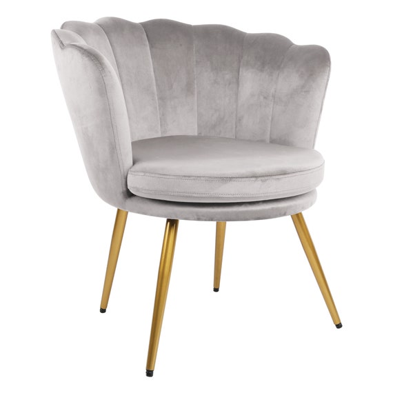 Silver Grey Velvet Accent Chair With Petal Back Scallop Armchair