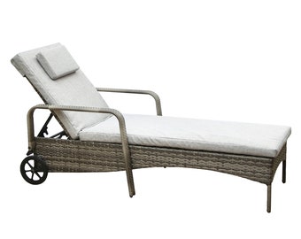 Grey Rattan Sun Bed Lounger with Adjustable Recline