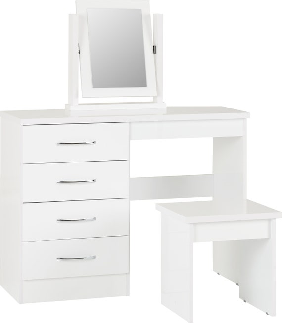 White Gloss Dressing Table Set With Mirror and Stool Bedroom Etsy UK