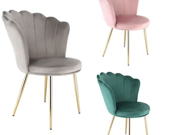 Pink, Grey Green, Taupe Velvet Accent Chair With Petal Back Armchair Gold Metal Legs